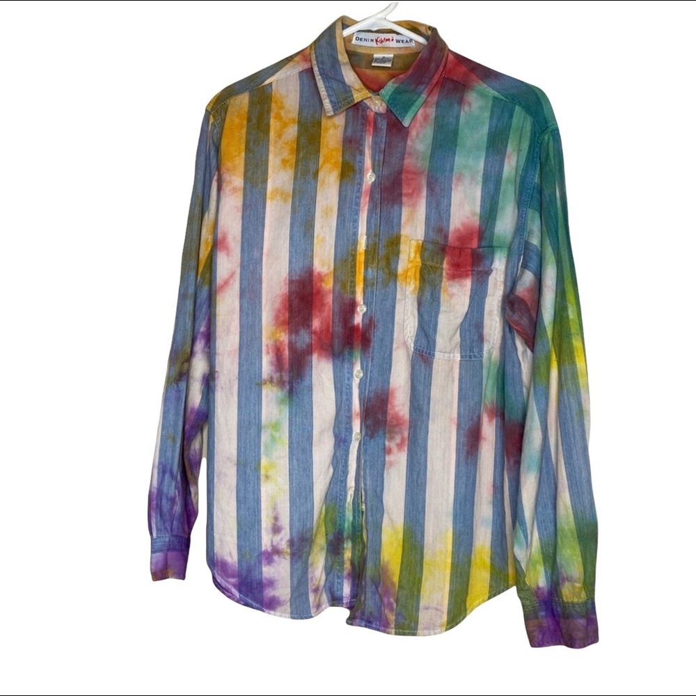 Kikomo Denim Wear Vintage Custom Tie Dye Button Down Shirt Size Medium